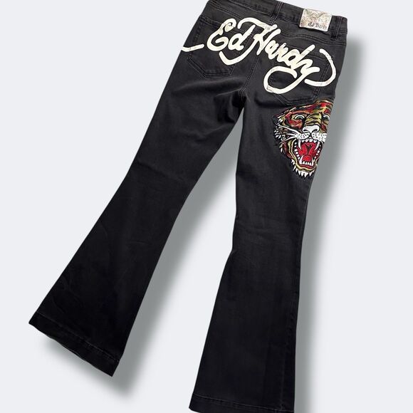 Ed Hardy Denim - ED HARDY Jeans Slim Women’s 28x30 Tiger Head  - 10” Flare Wide Leg - Y2K